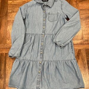Lands' End Girls Light Blue Chambray Denim Tiered Swing Dress Size 10-12